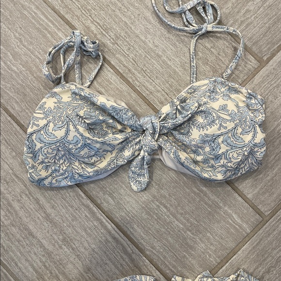 Envya Blue and Cream Leaf Print Bikini Set - Picture 2 of 5